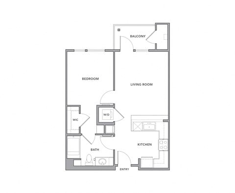Floor plan for 1 bed, 1 bath, 714 sqft